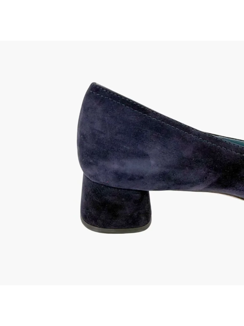 Prada Logo Loafer Pumps Heels Navy Suede Size 37.5 US 7.5 Women’s Blue